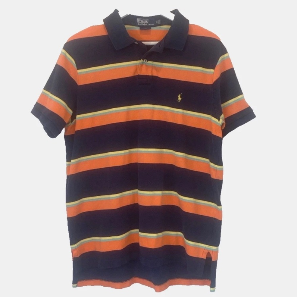 Polo Ralph Lauren Vintage 90s Orange Navy Polo Shirt Striped size XL Gameday